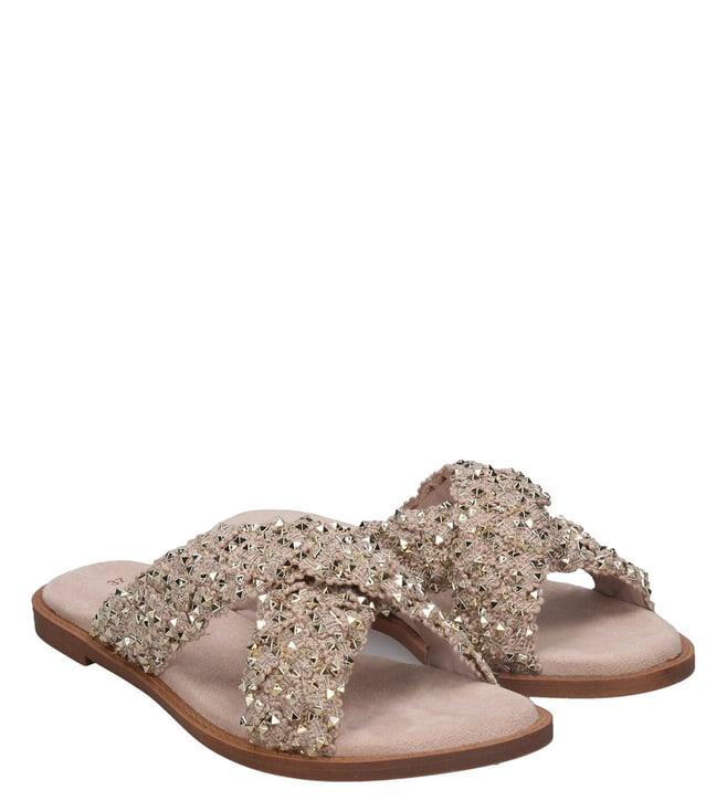 bagatt women's goldy rivets beige cross strap sandals