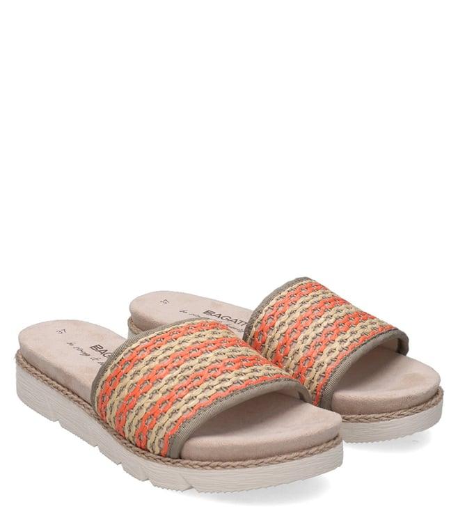 bagatt women's kiko woven flatform beige & orange slide sandals