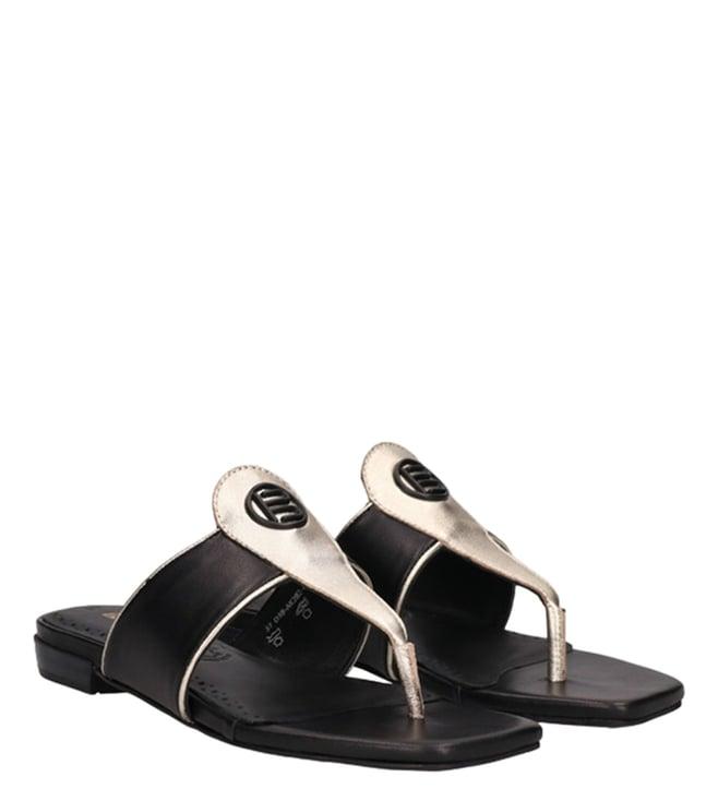 bagatt women's mala black & gold t-strap sandals