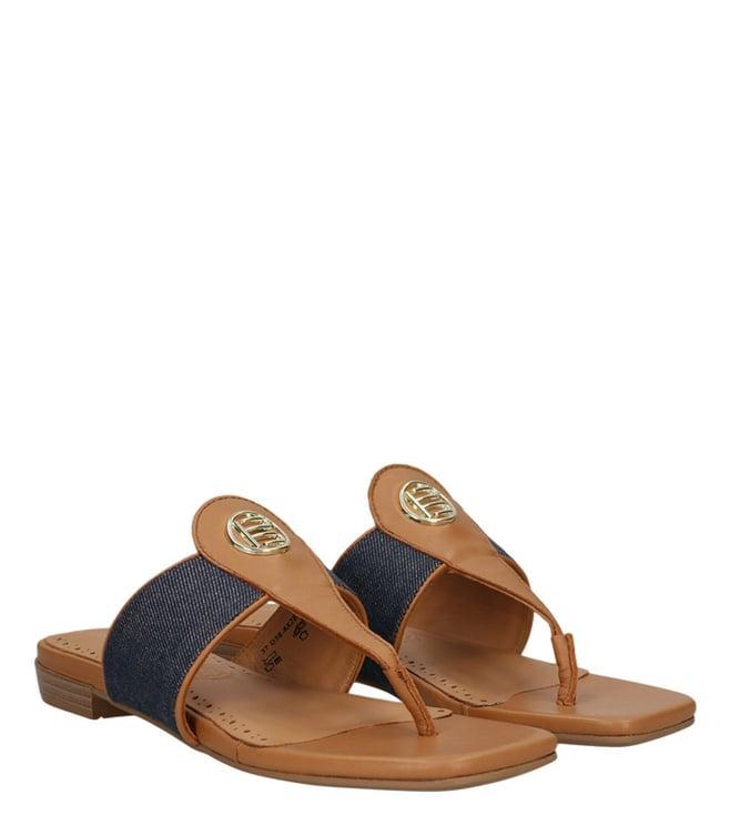 bagatt women's mala cognac & dark blue logo t-strap sandals