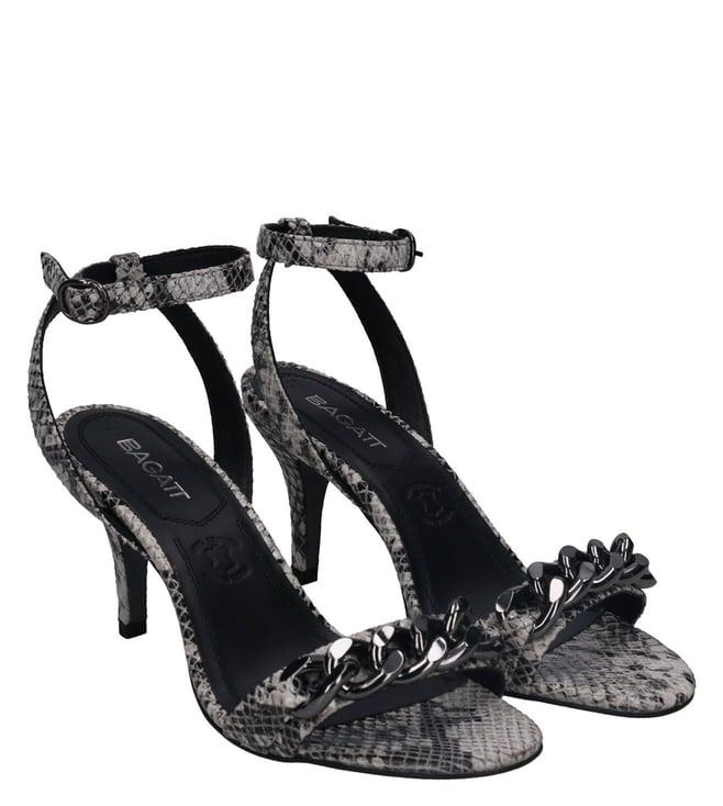 bagatt women's silvana black & silver ankle strap sandals (animal effect)