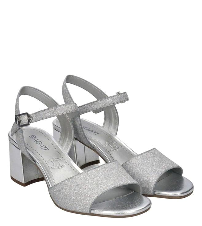 bagatt women's vanita heeled silver ankle strap sandals