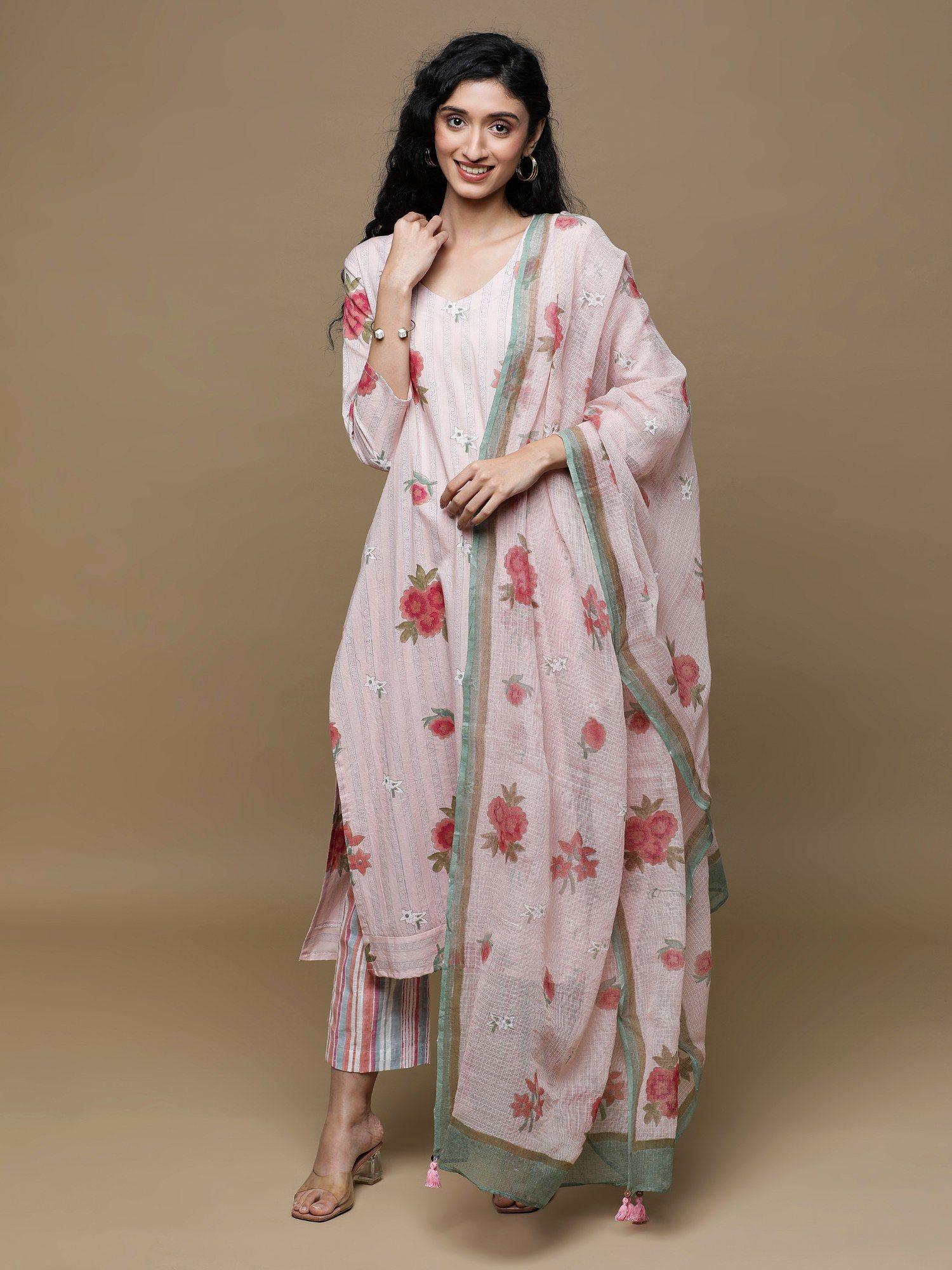 bageecha pink cotton kurta & dupatta (set of 2)