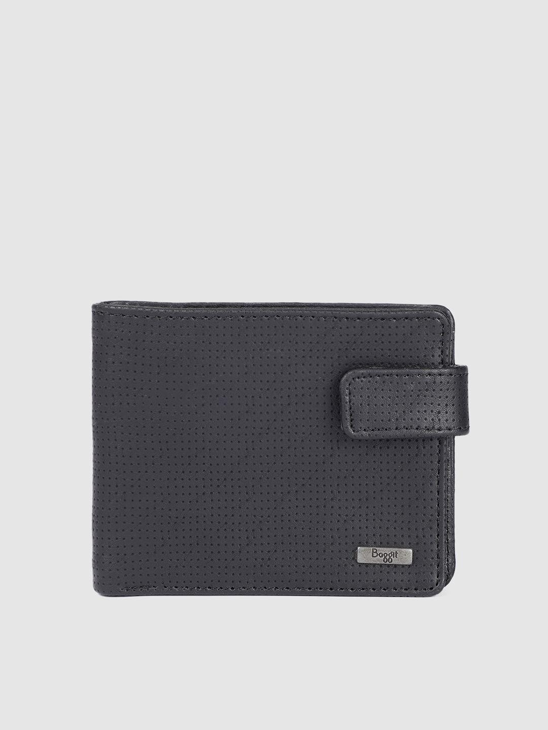 baggit men black abstract textured two fold wallet