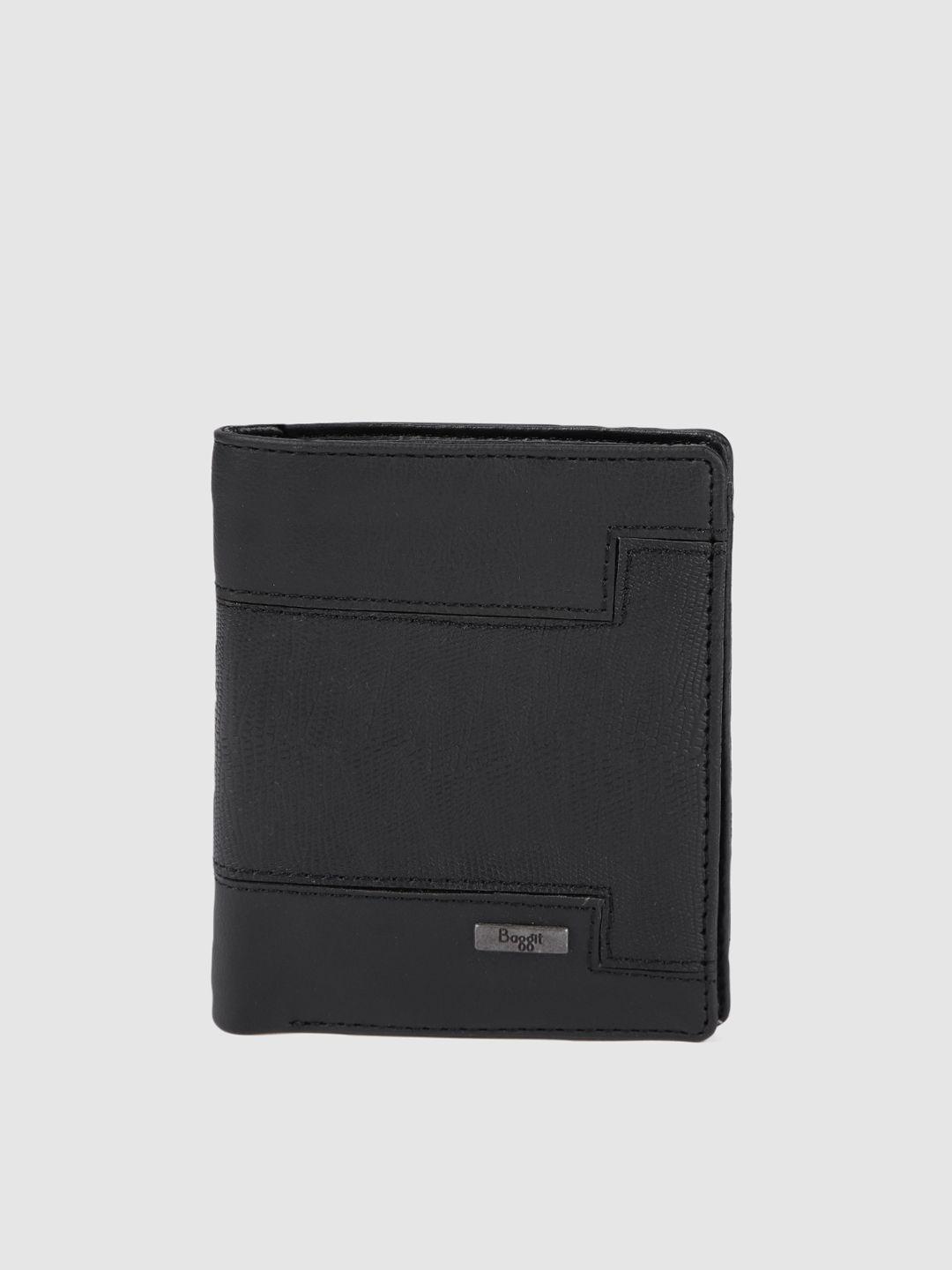 baggit men black textured two fold wallet