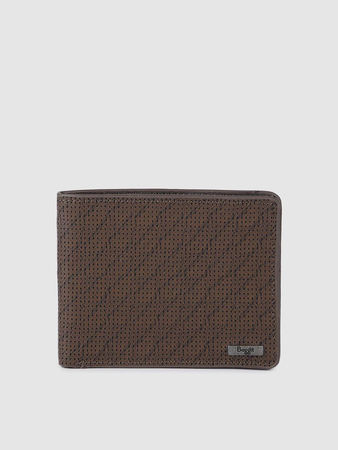 baggit men brown geometric textured two fold wallet