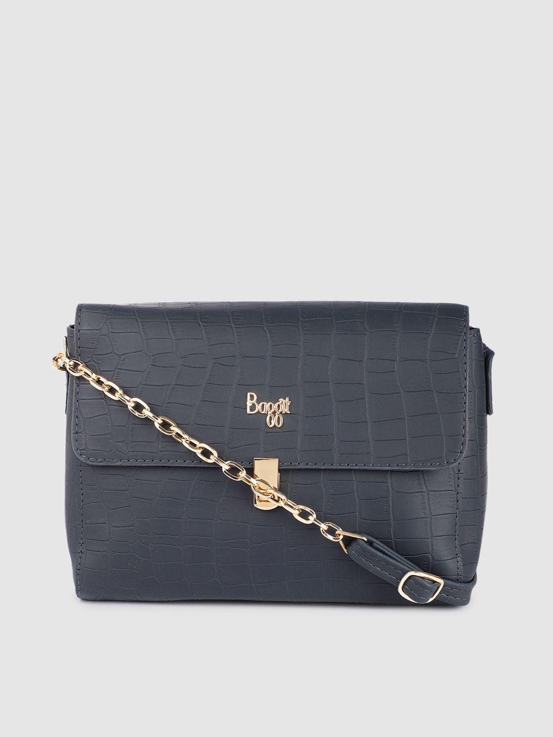 baggit navy blue textured structured sling bag