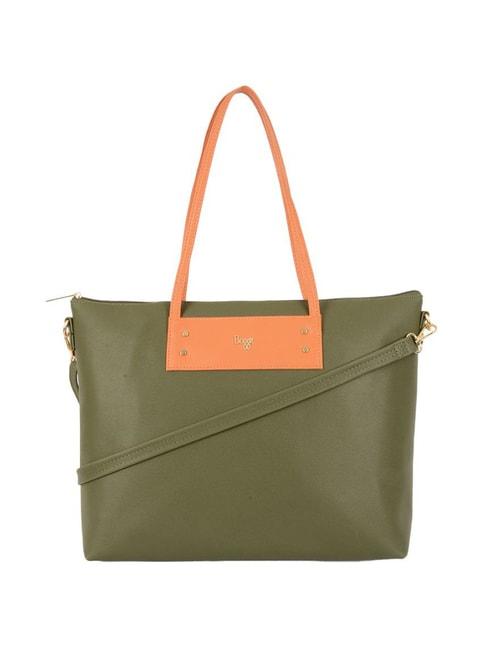 baggit olive solid large laptop tote handbag