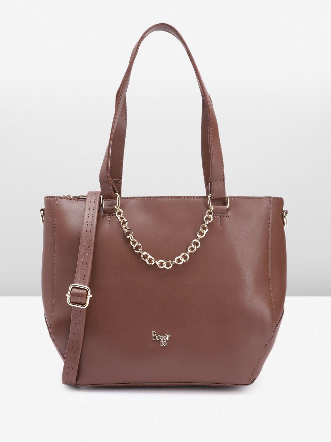baggit solid pu structured shoulder bag with chain embellished detail