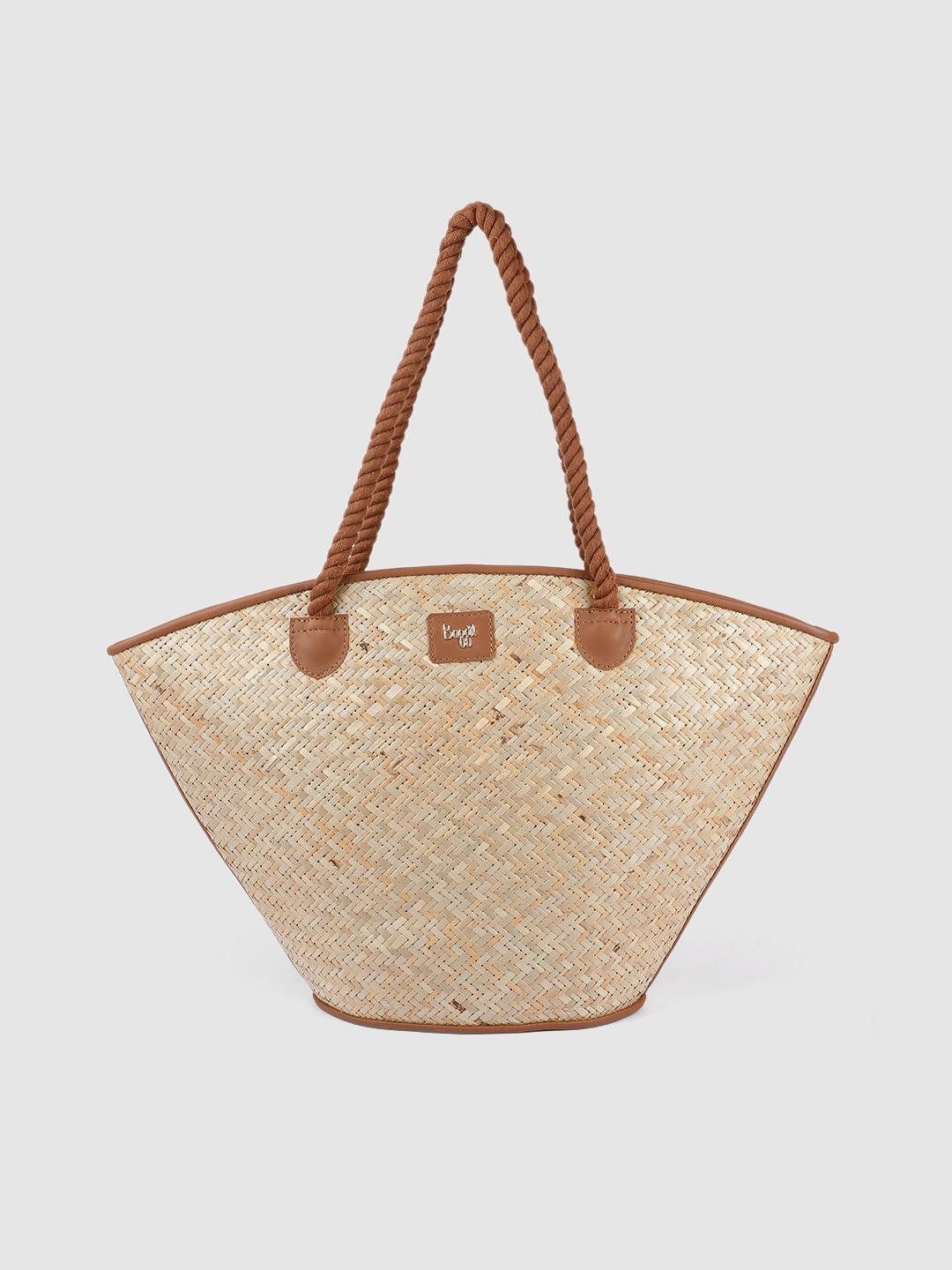 baggit tan brown & beige basket weave caprice silvy shopper shoulder bag