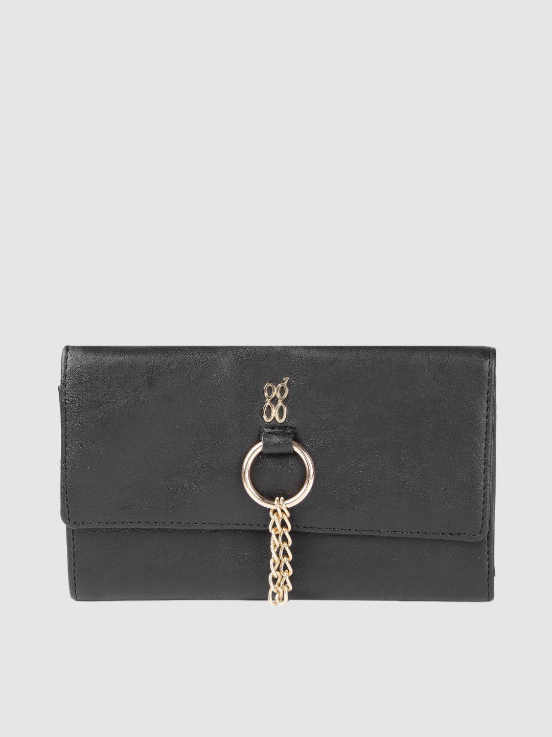baggit women black embellished synthetic three fold wallet