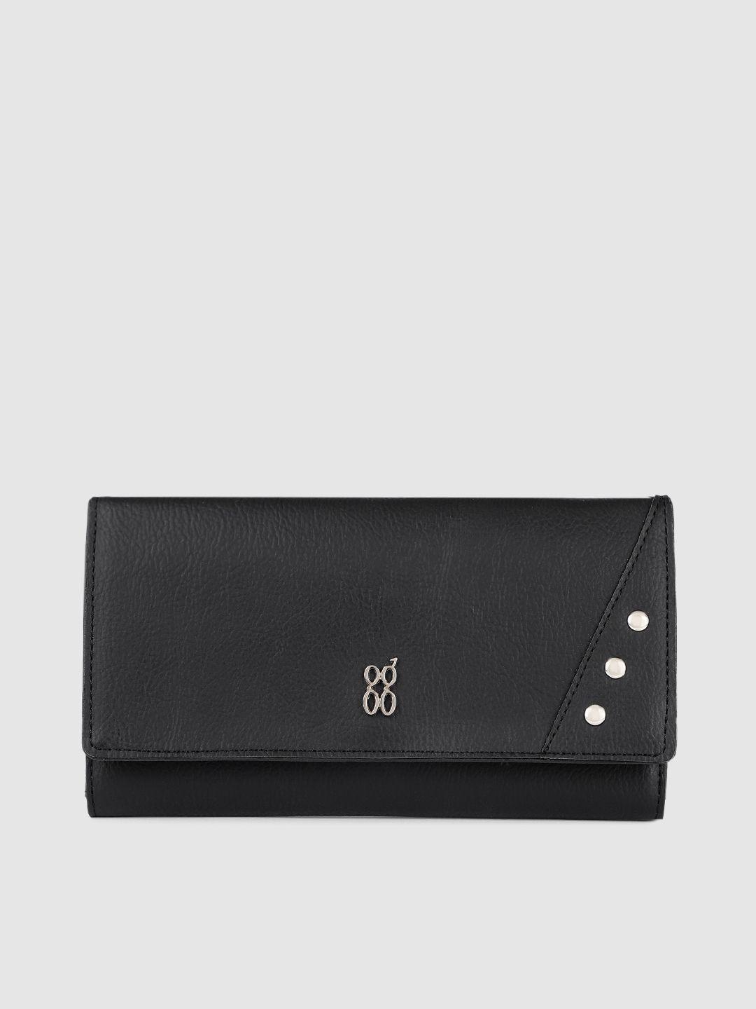 baggit women black solid three fold wallet
