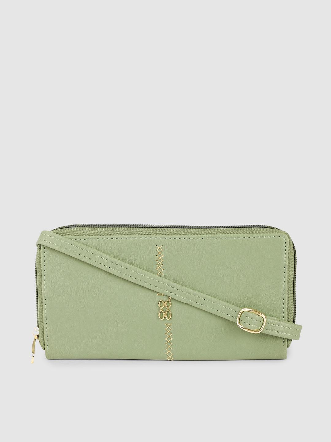 baggit women green pu zip around wallet