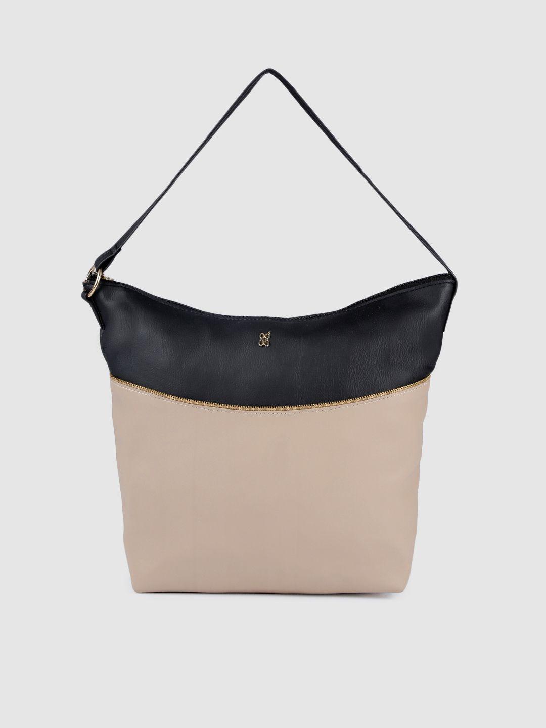 baggit black & beige colourblocked hobo bag