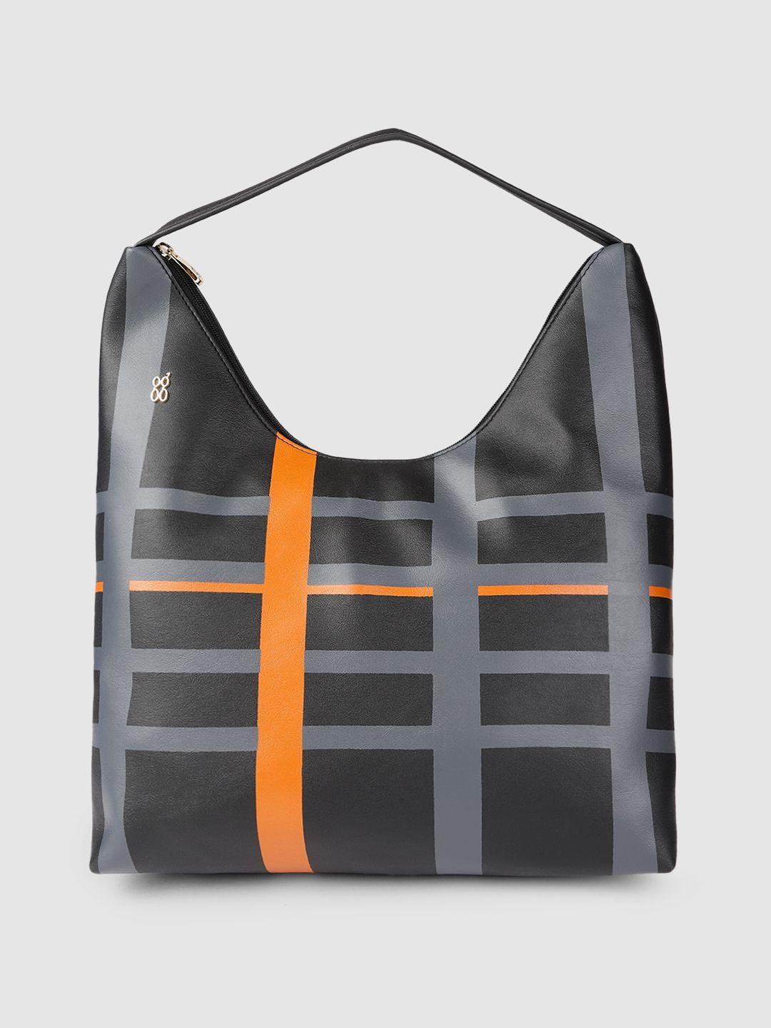 baggit black geometric printed hobo bag