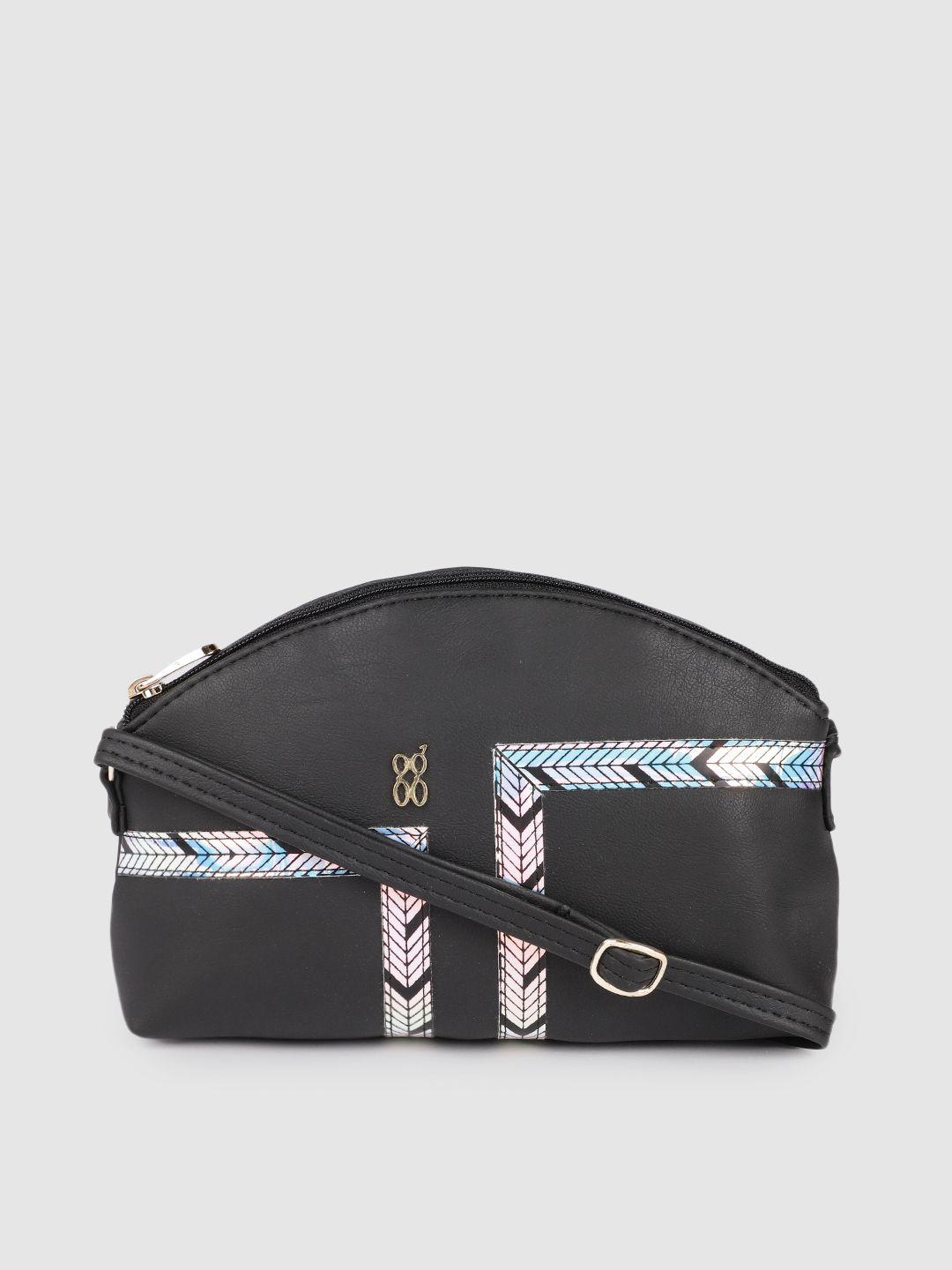 baggit black striped structured sling bag