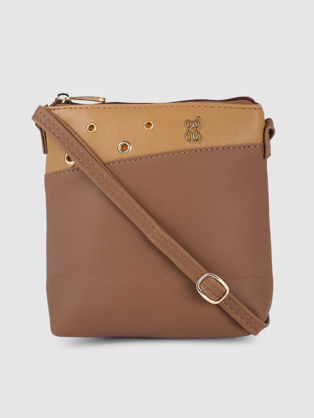 baggit brown & beige colourblocked sling bag