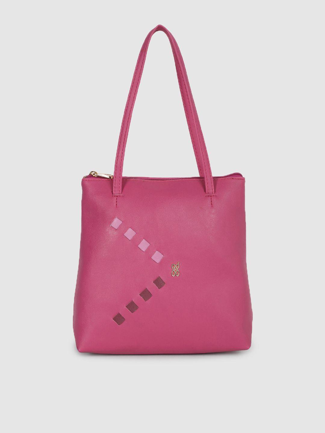 baggit fuchsia pink solid regular structured shoulder bag with minimal woven design detail
