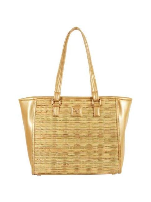 baggit gold textured medium tote handbag