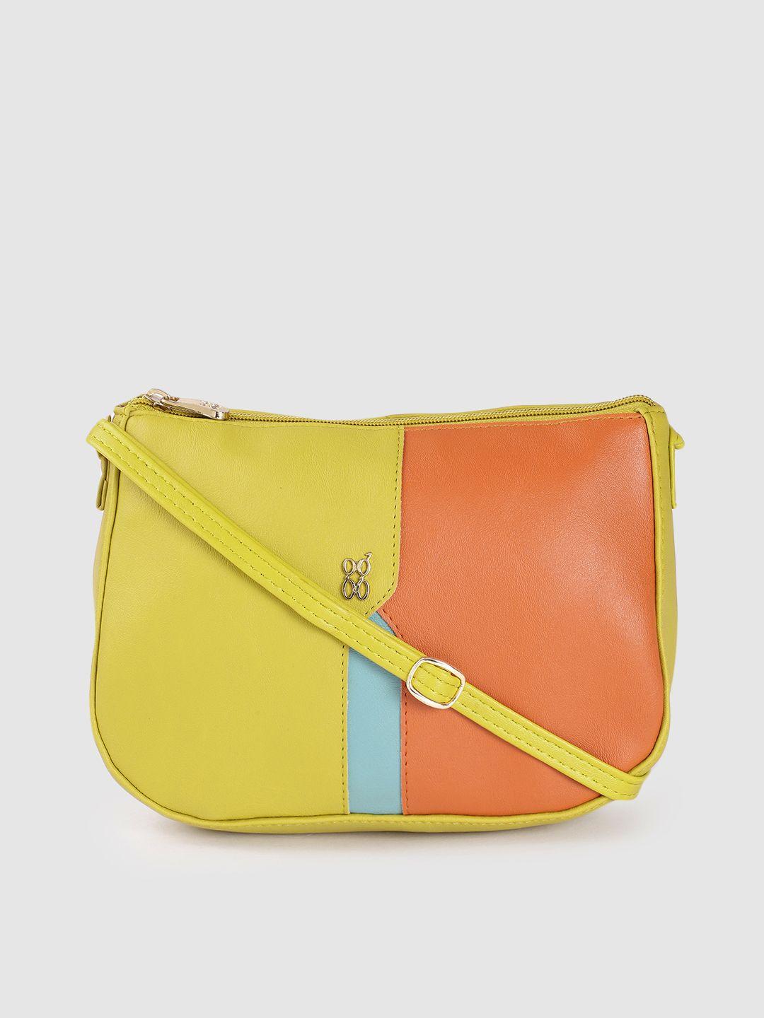 baggit green & tan brown colourblocked sling bag