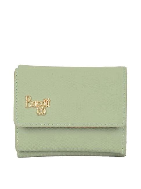 baggit green textured tri-fold wallet for women