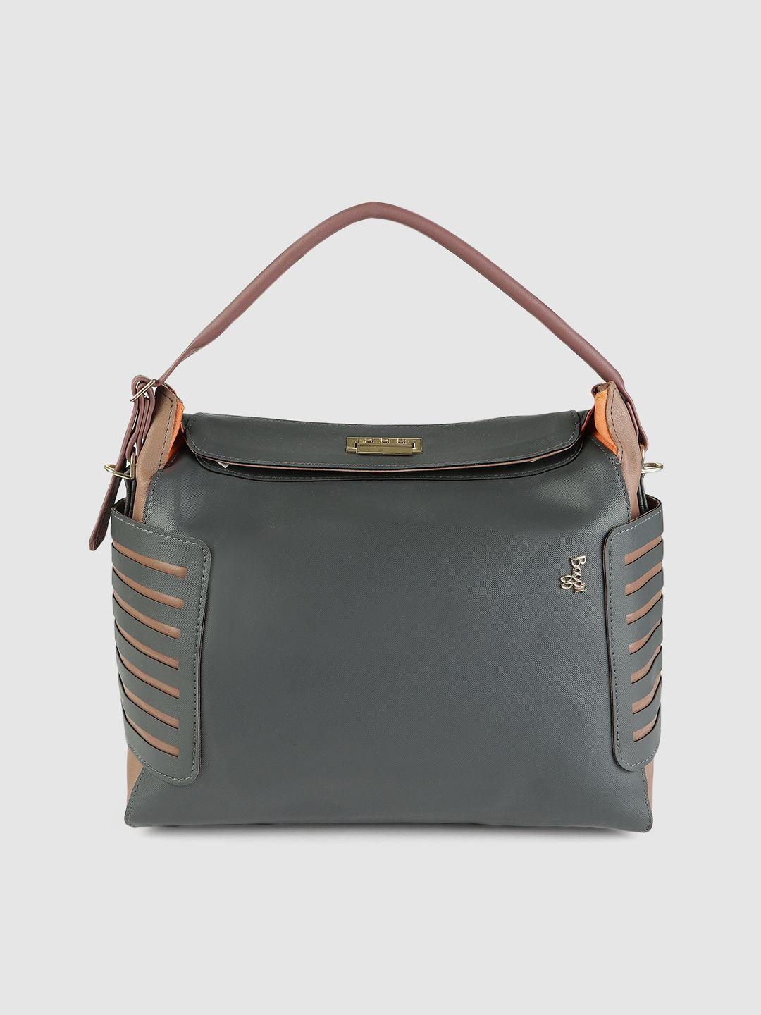 baggit grey solid hobo bag