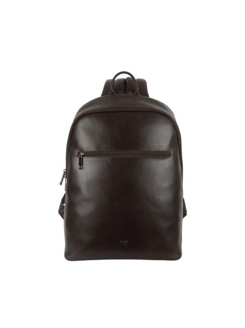 baggit jacksy algor brown pu solid laptop backpack