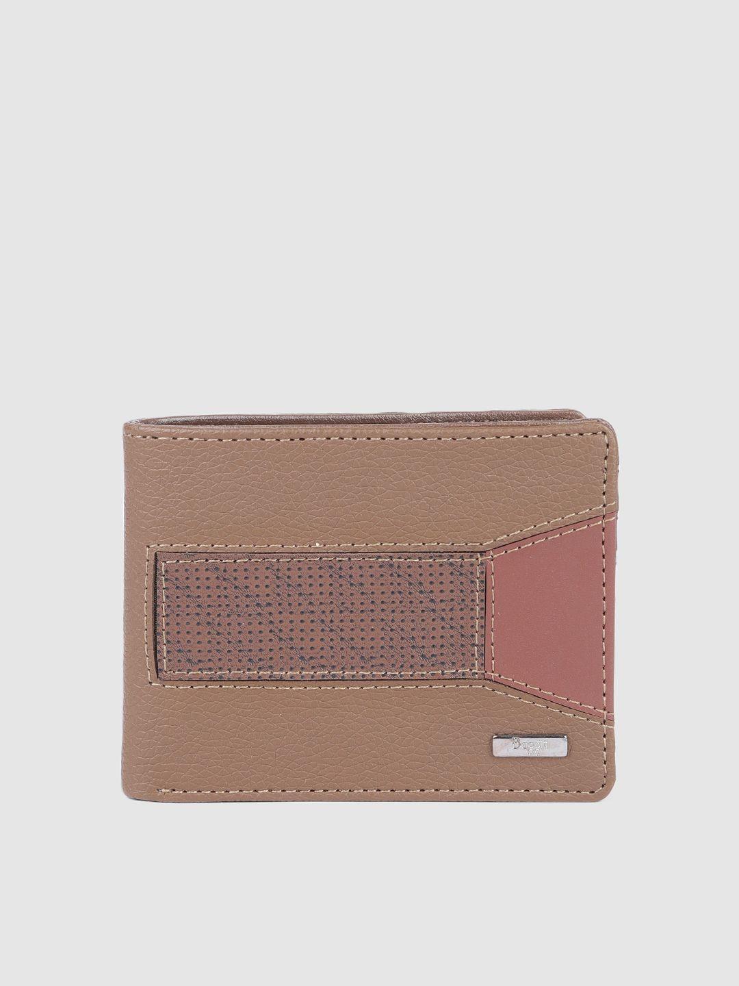 baggit men abstract textured pu two fold wallet with textured applique detail