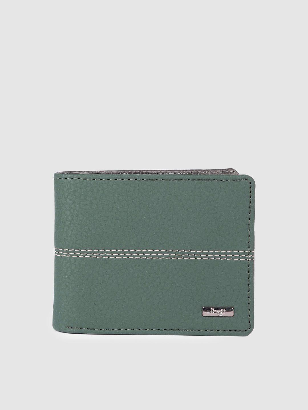 baggit men abstract textured pu two fold wallet with thread work striped detail