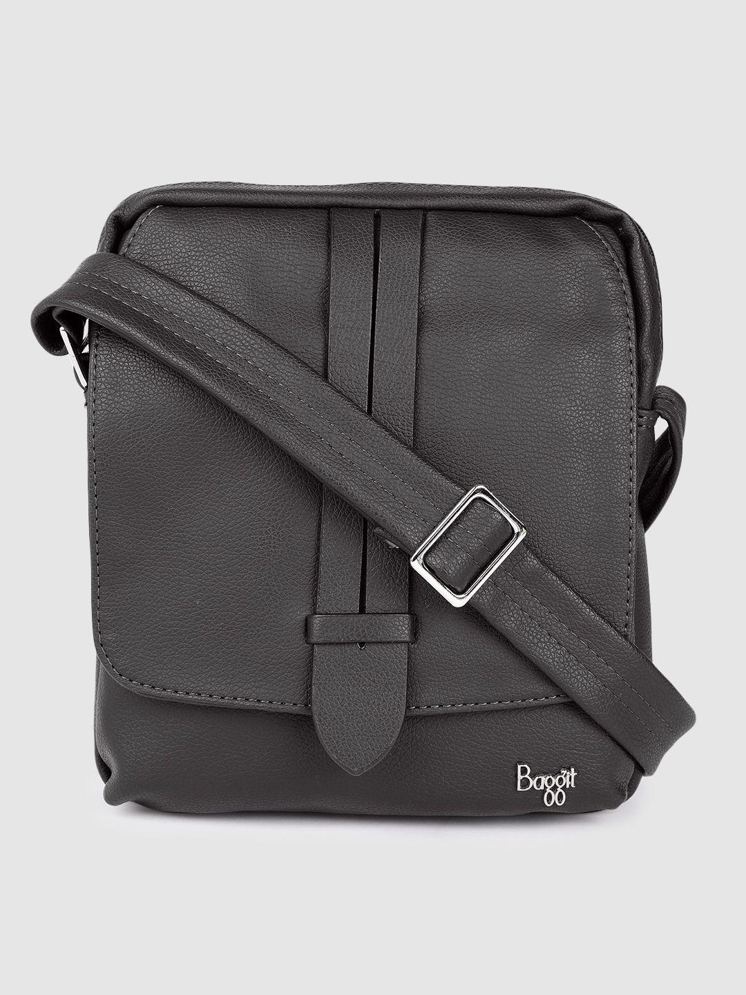 baggit men black solid structured sling bag