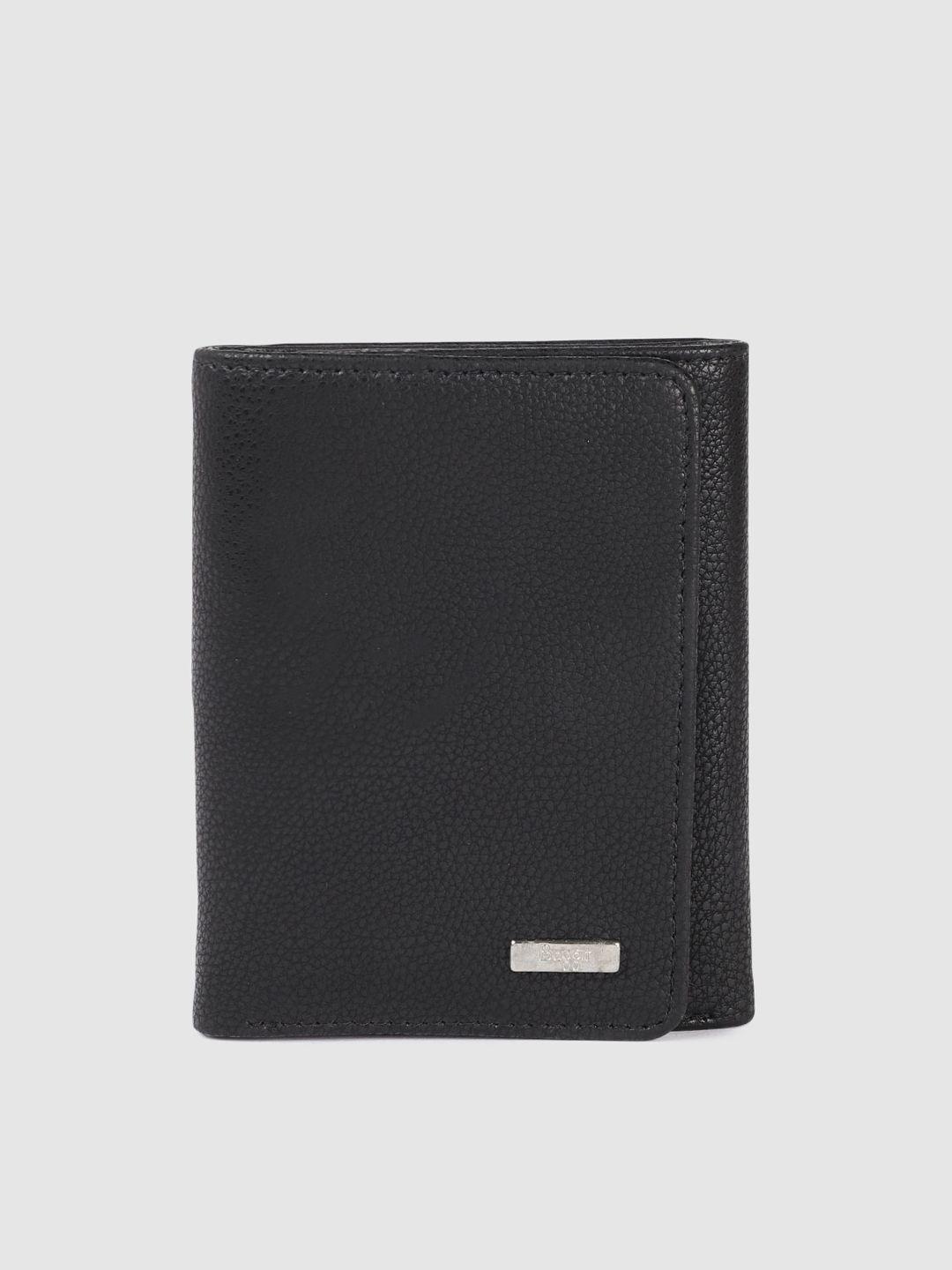 baggit men black solid three fold wallet