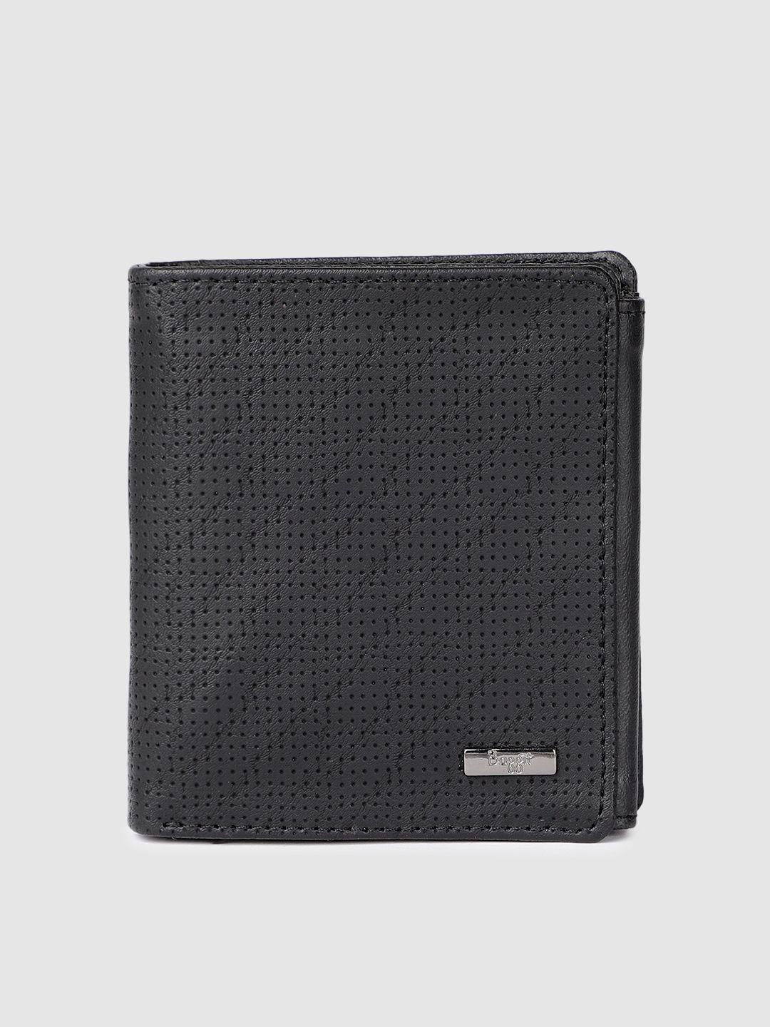 baggit men black textured three fold wallet