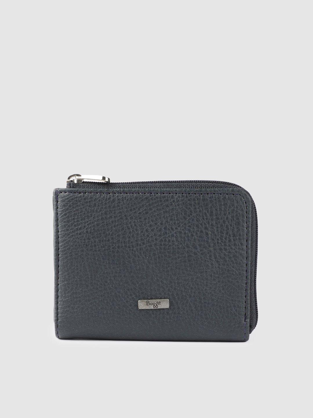 baggit men blue solid zip around card holder