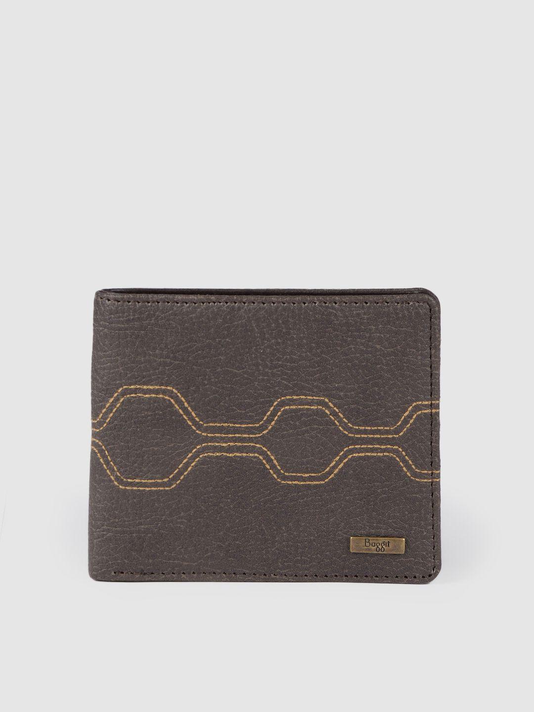 baggit men brown geometric printed two fold wallet