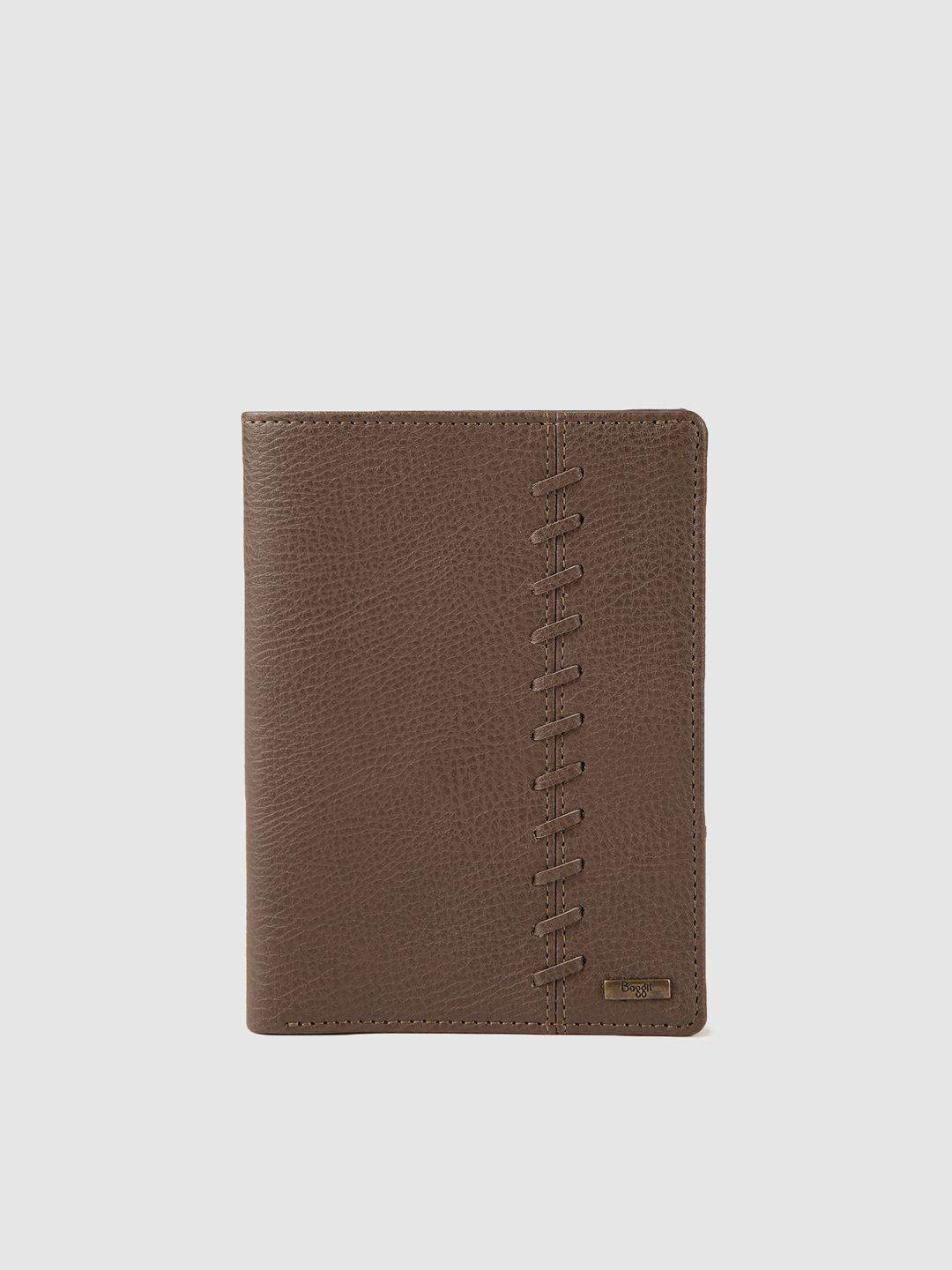 baggit men brown textured skill english two fold wallet