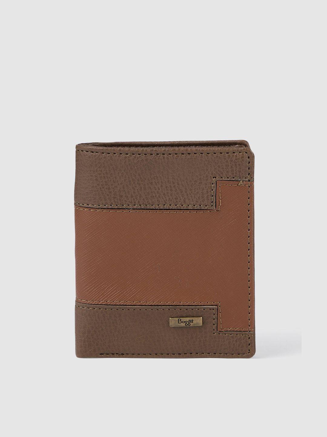 baggit men brown textured two fold wallet