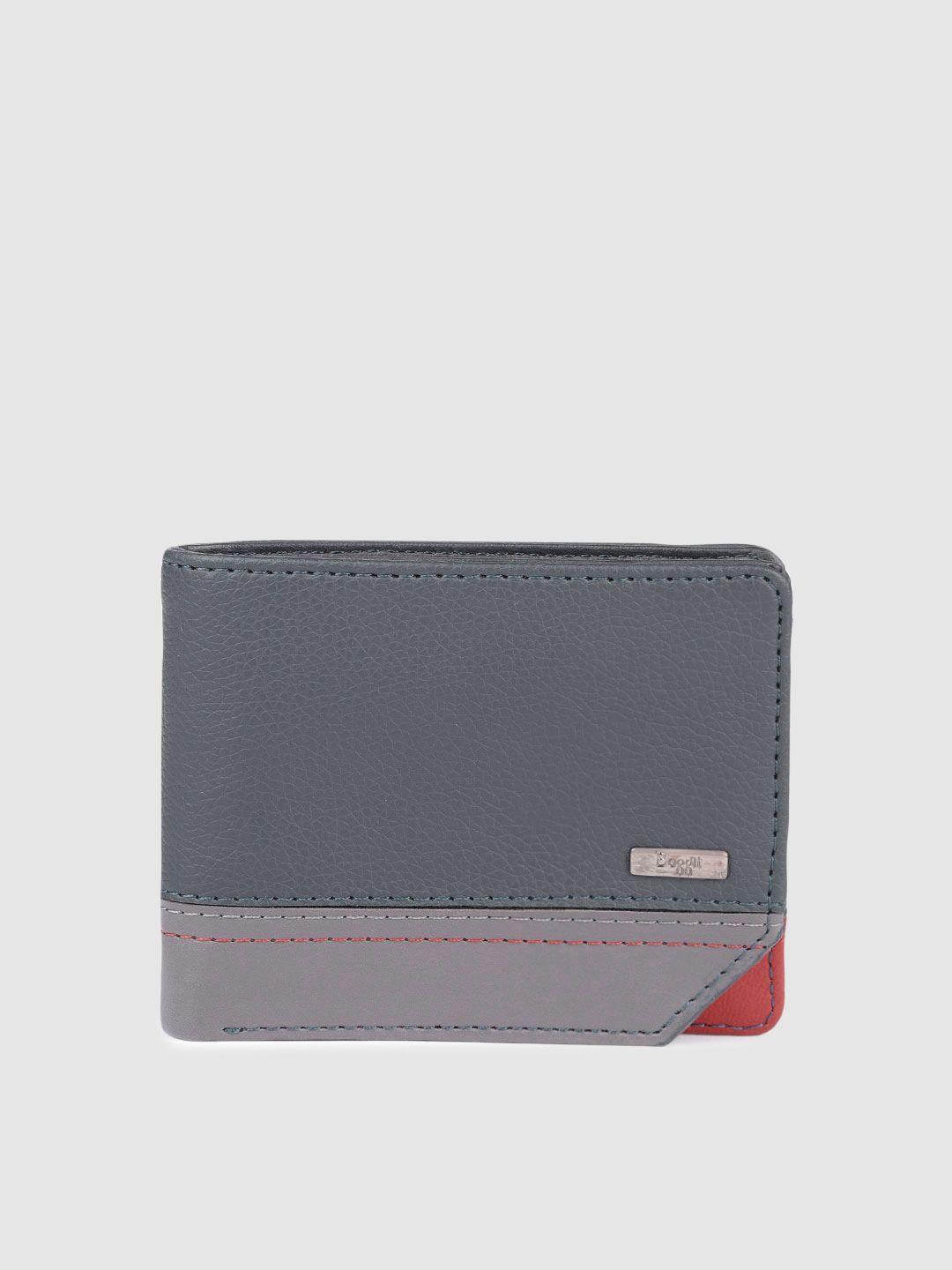 baggit men colourblocked pu two fold wallet with textured detail