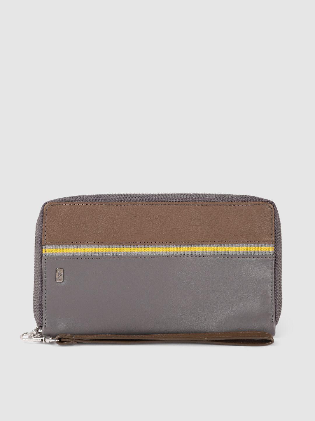 baggit men grey & brown colourblocked zip around wallet