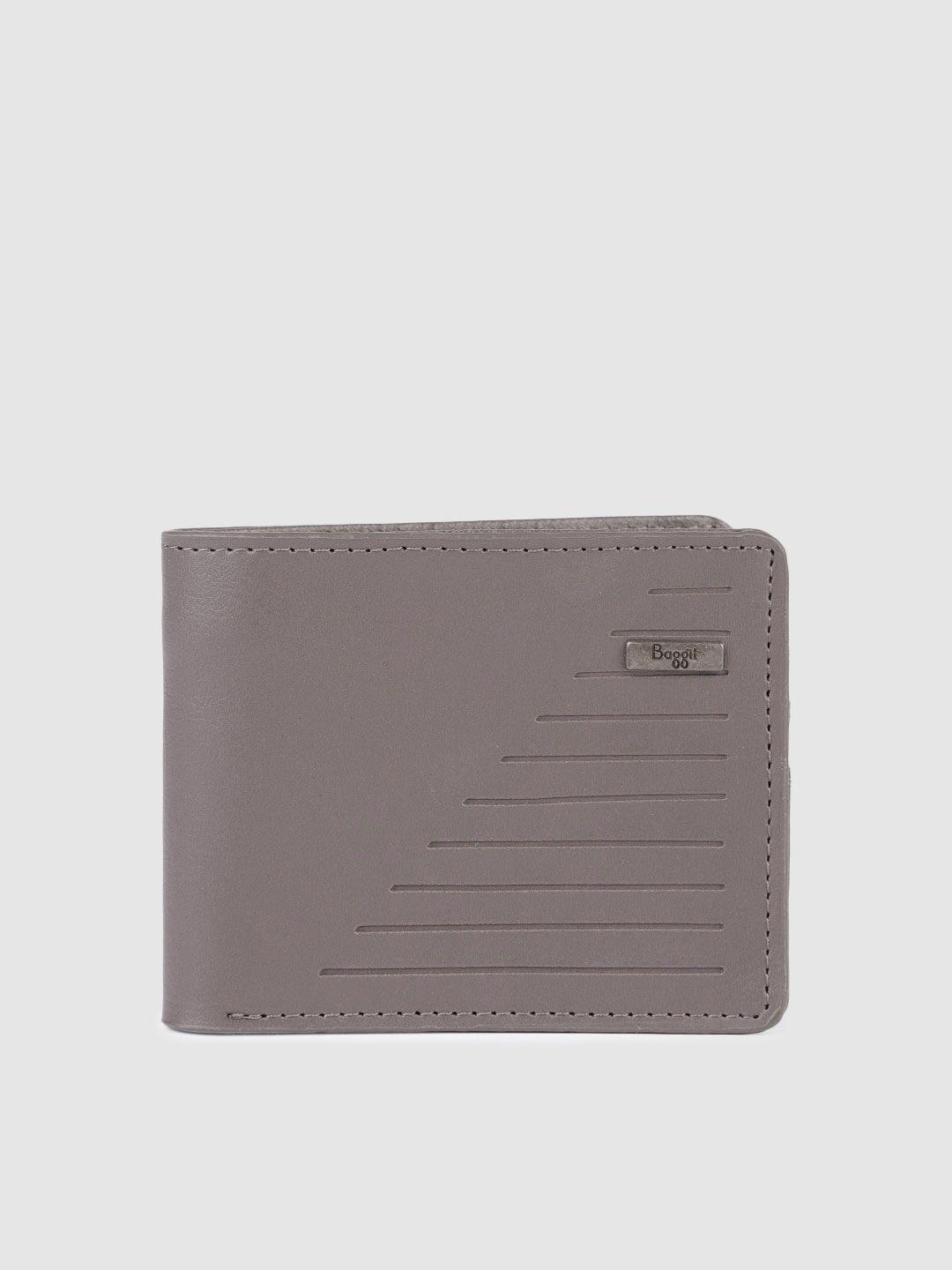 baggit men solid pu two fold wallet with minimal striped detail