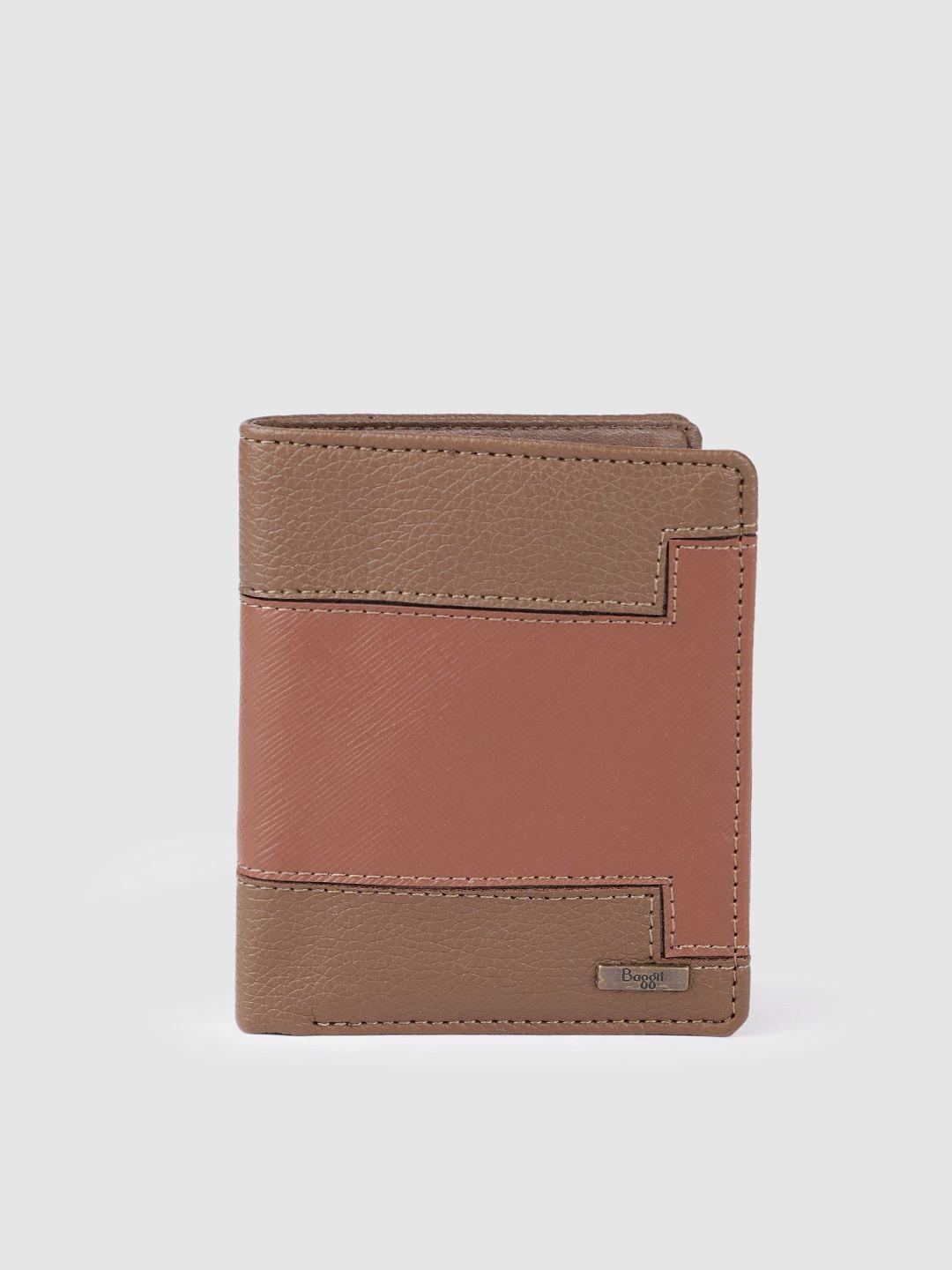 baggit men tan & brown colourblocked two fold wallet