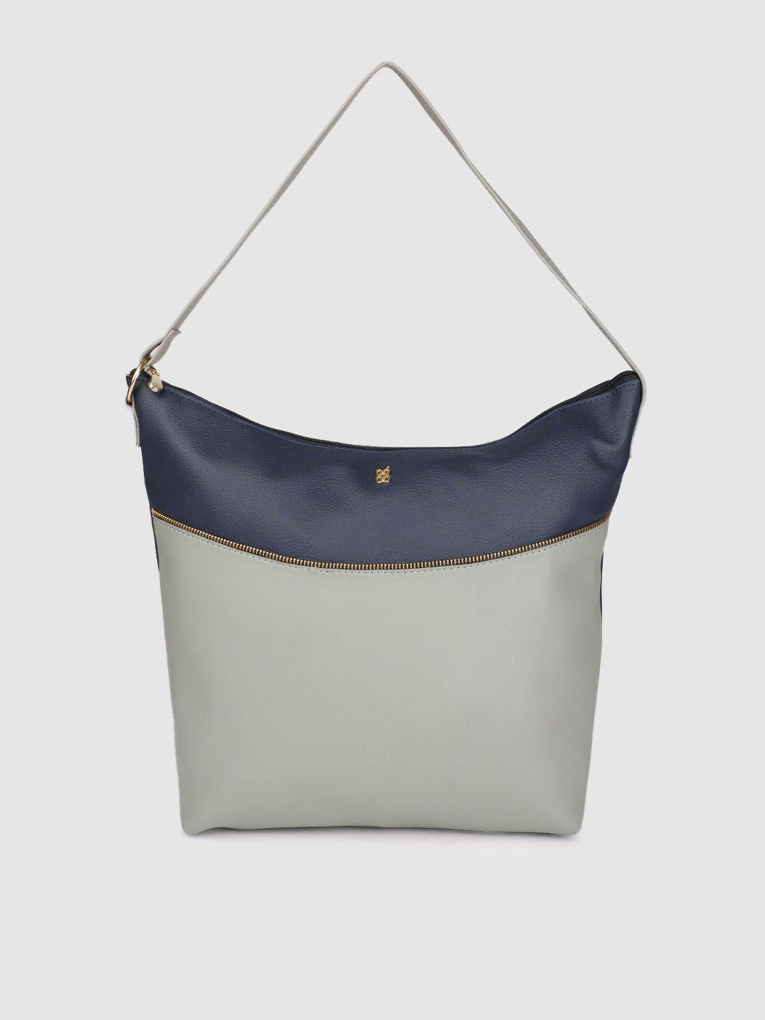 baggit navy blue & grey colourblocked hobo bag