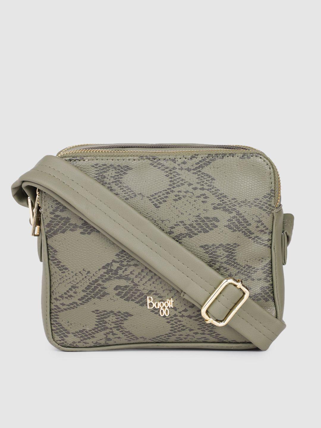 baggit olive green textured sling bag