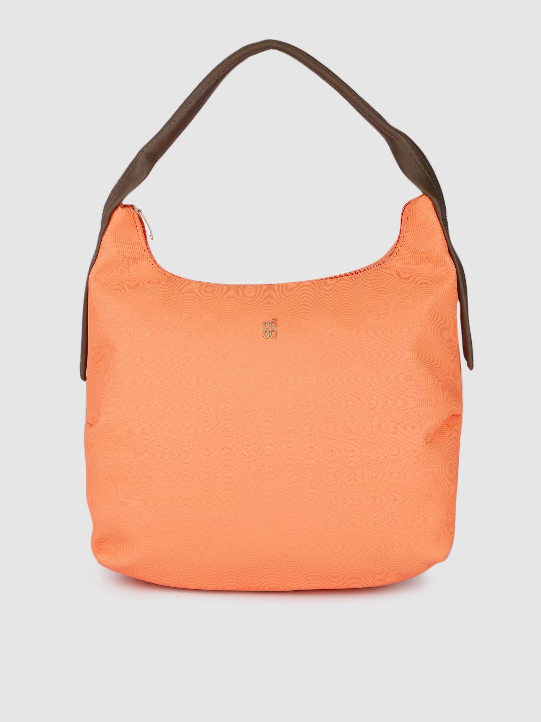 baggit orange solid structured hobo bag