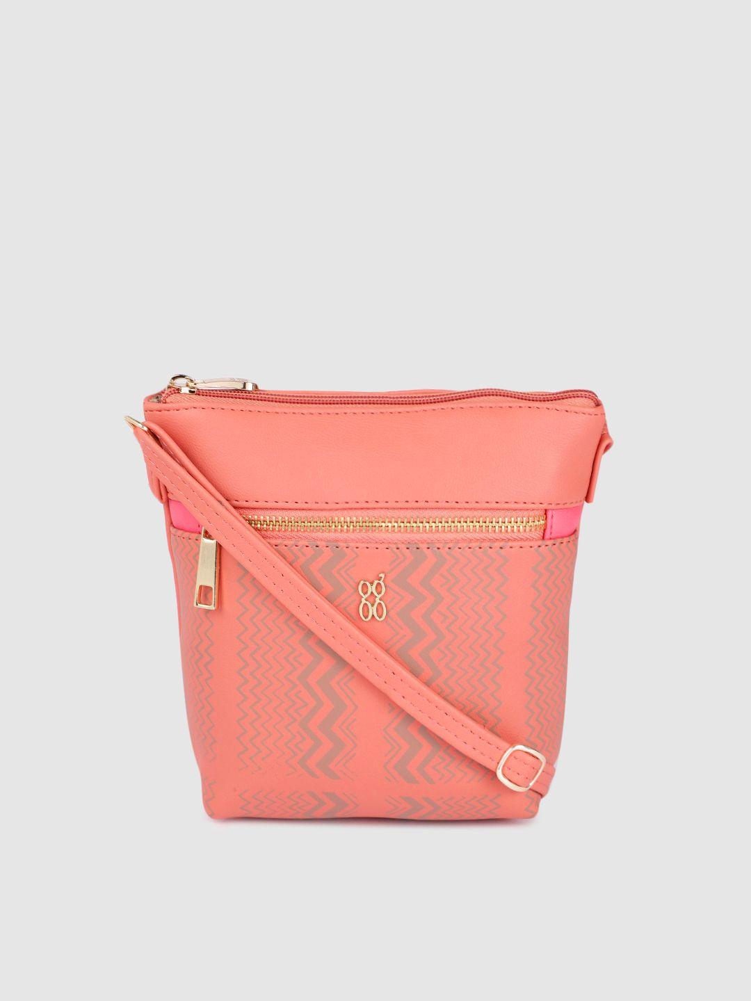 baggit peach-coloured chevron striped structured sling bag