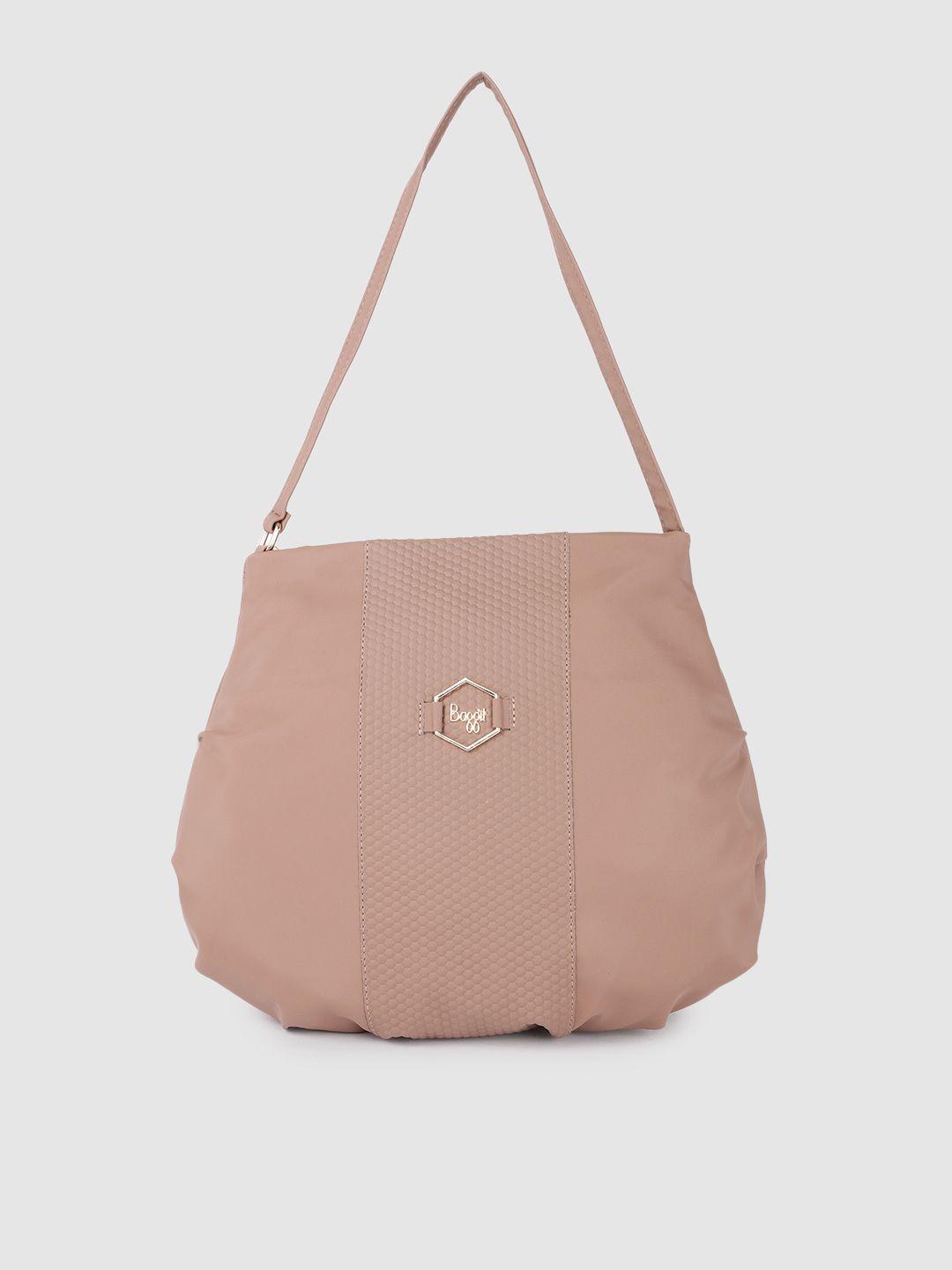 baggit pink textured pu structured hobo bag