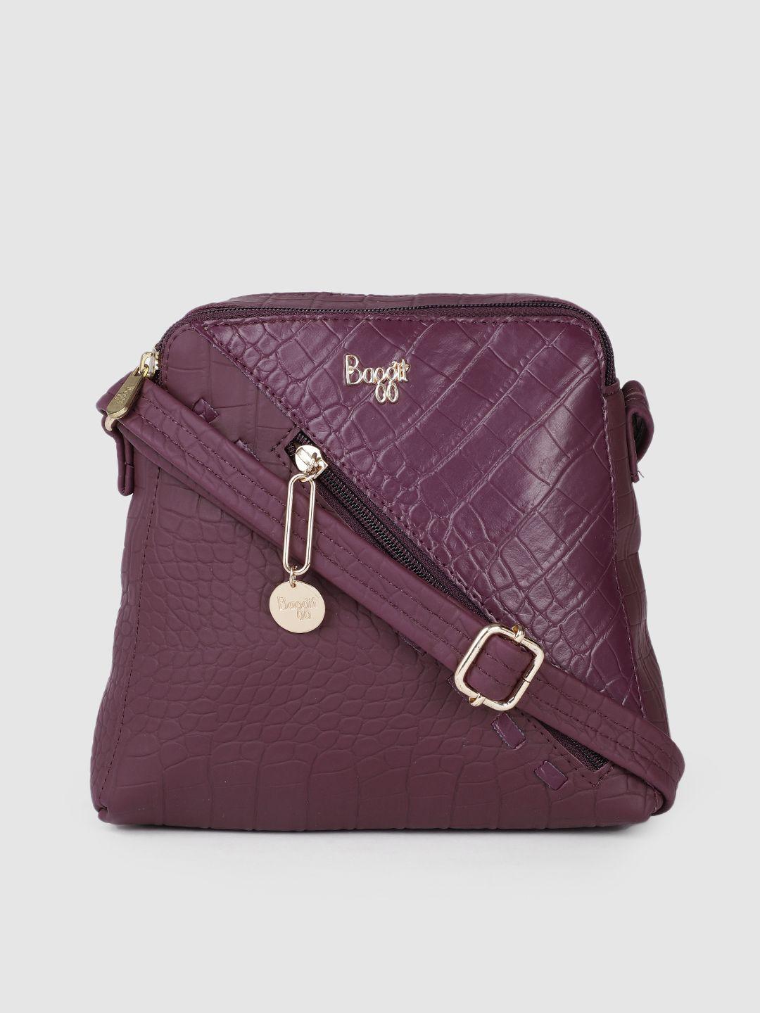 baggit purple animal textured structured sling bag