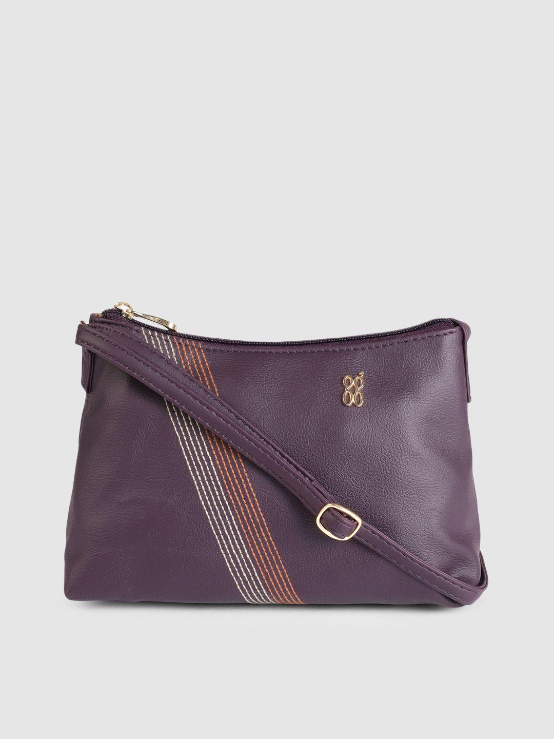 baggit purple striped embroidery sling bag