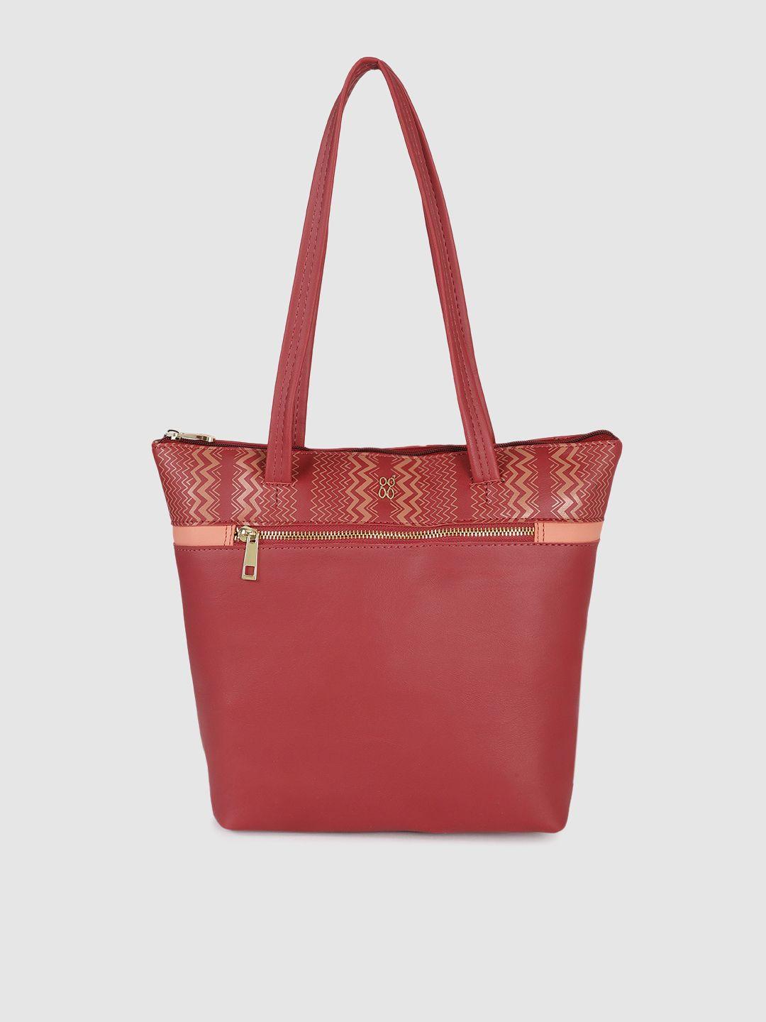 baggit red geometric printed structured handheld bag