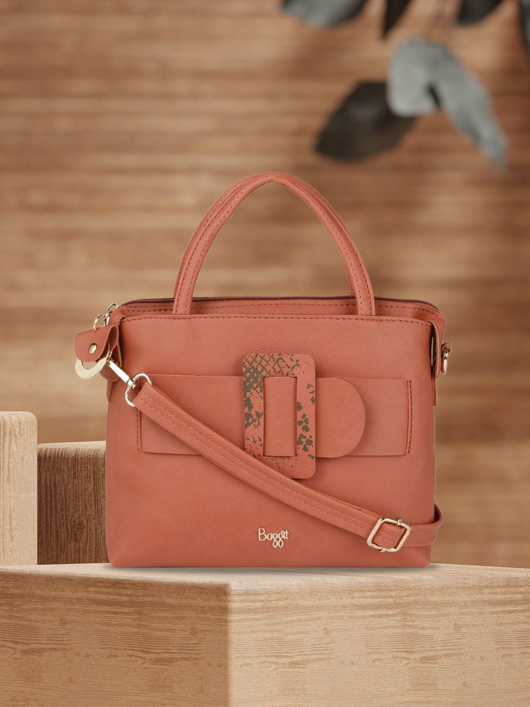 baggit rust solid synthetic leather regular structured shoulder bag with applique