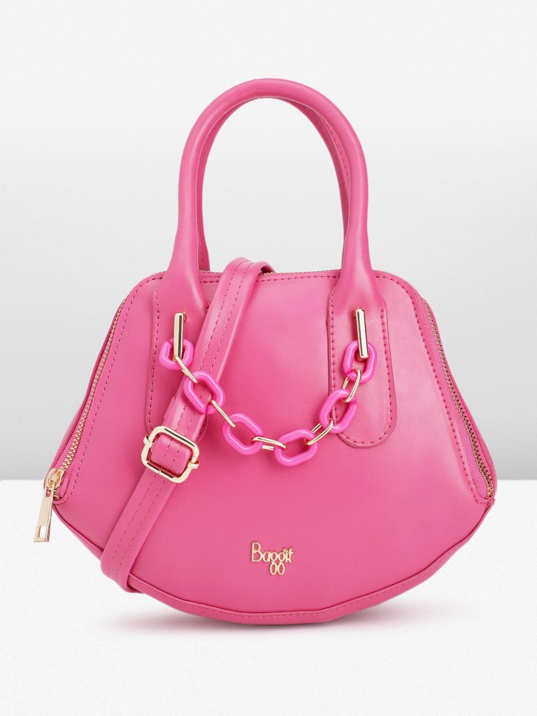 baggit solid pu structured handheld bag with link chain embellished detail